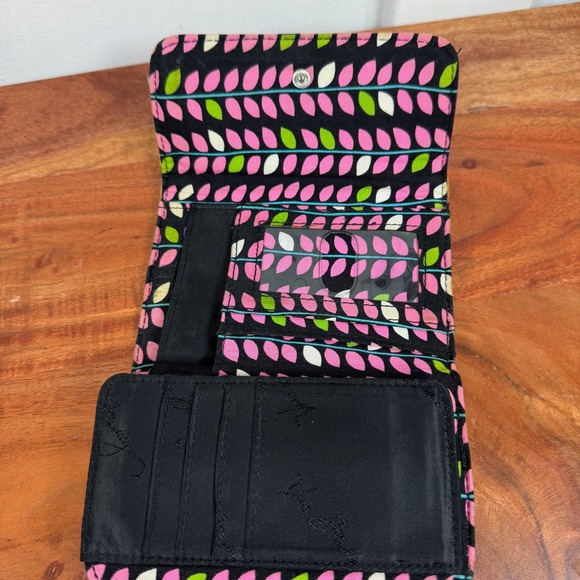 Vera Bradley Wallet Tri Fold Floral Pattern Pink Purple Yellow Black - Picture 4 of 5